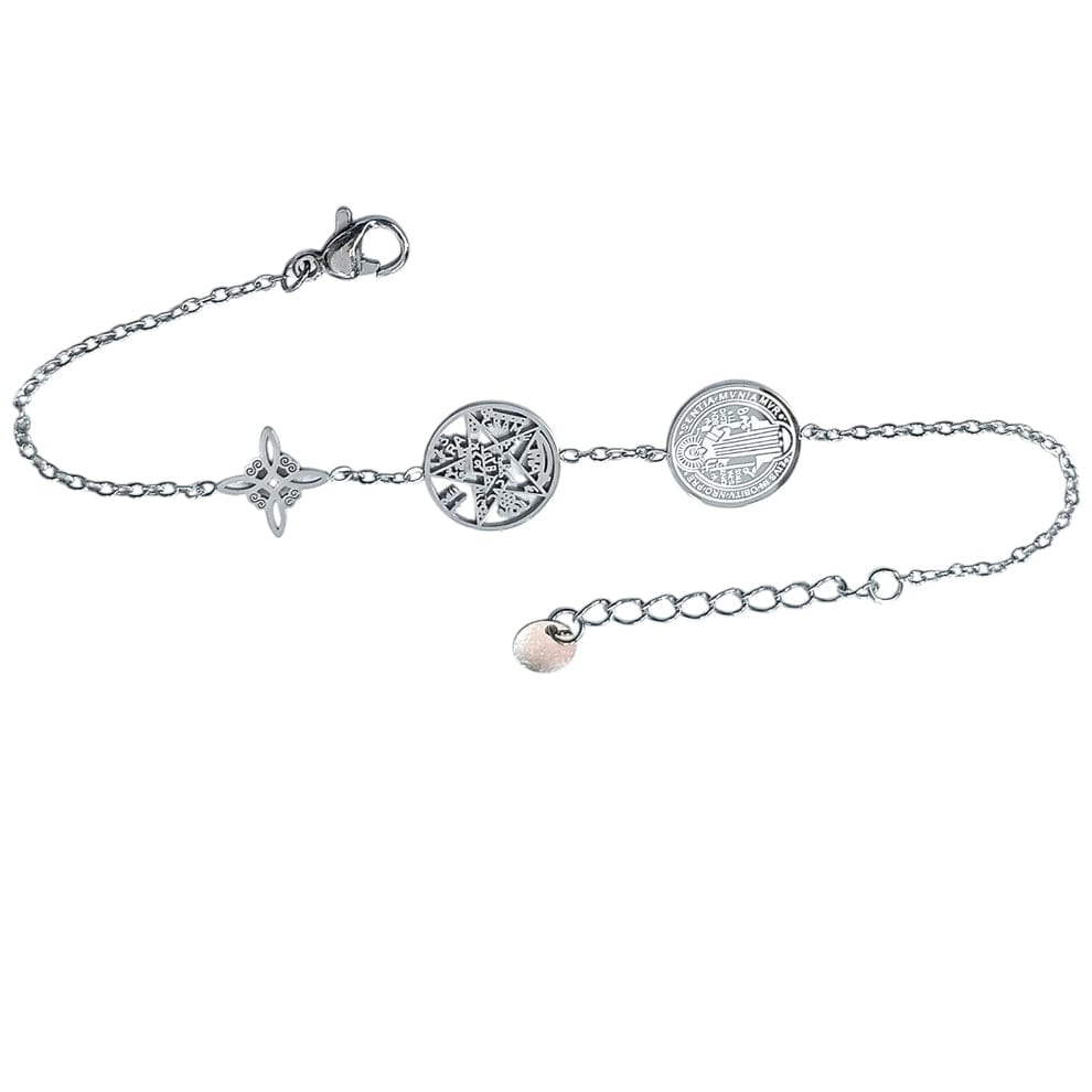 Pulsera Acero Triple Poteccion  Nudo De Bruja Terragramaton Y San Benito ELIGE TONO PULSERA ACERO