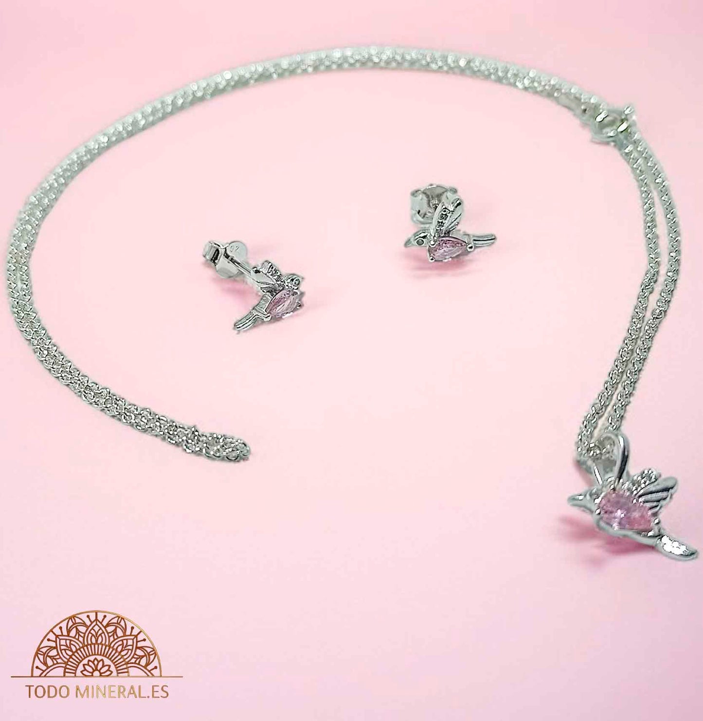 JUEGO COLLAR PLATA 925 COLIBRI CADENA 45 CMS - TODOMINERAL