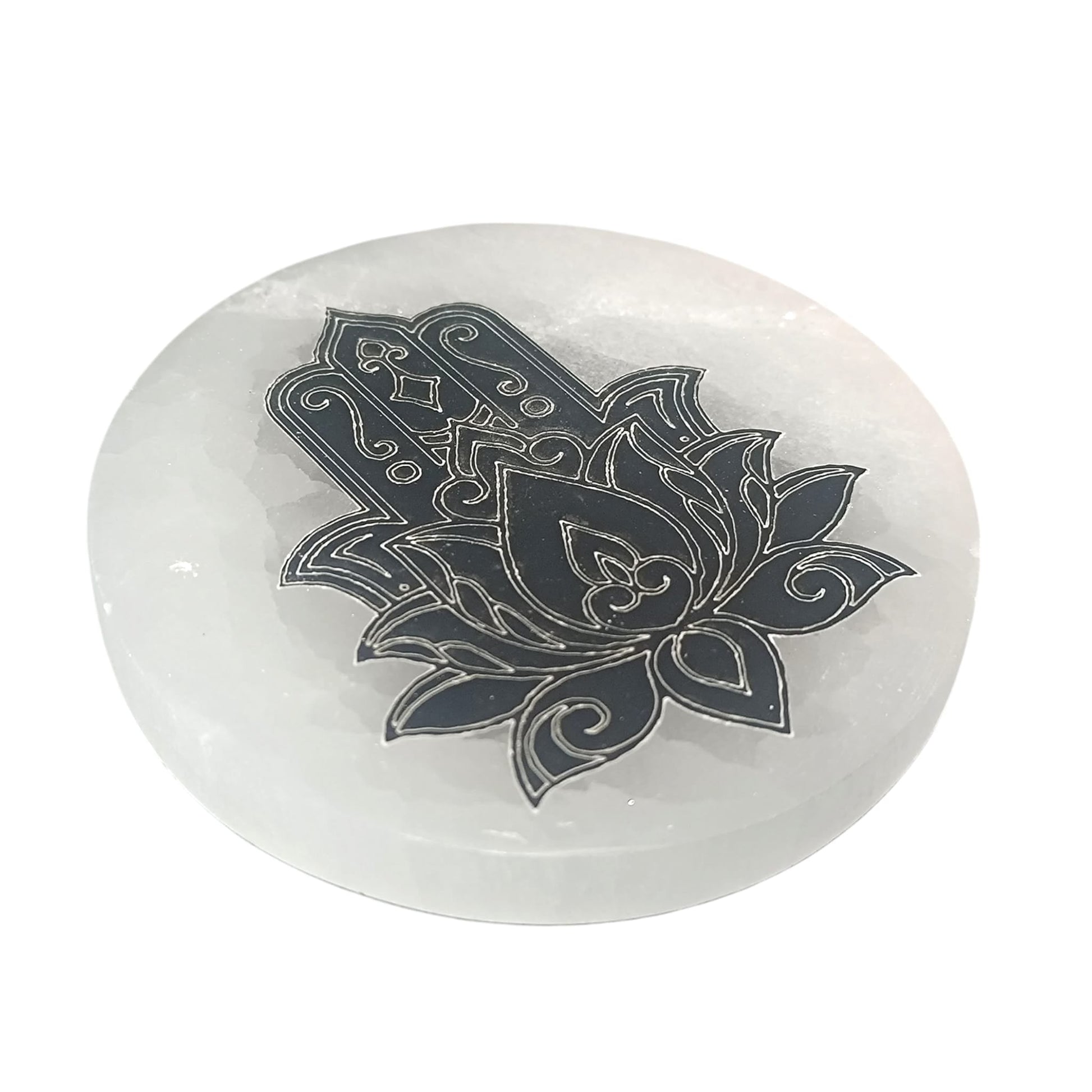 Plato Selenita 10 Cms Para Limpieza Minerales Diferentes Grabados (ELIGE EL TUYO) TODOMINERAL