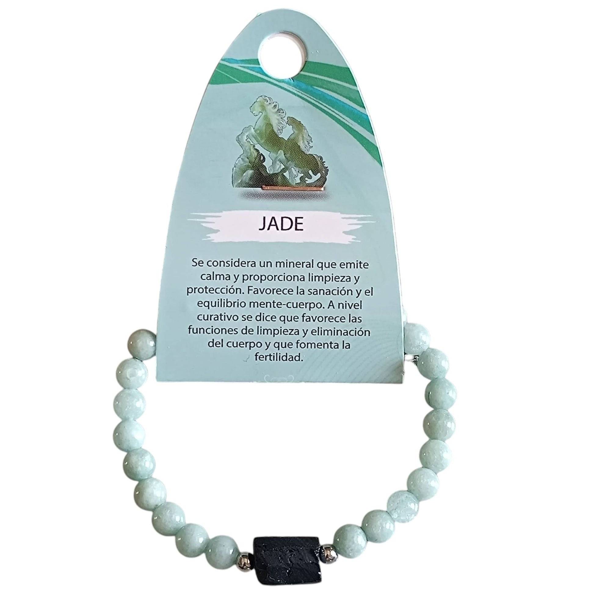 Pulsera de Piedra Natural Jade Burma Con Entrepieza Piedra Turmalina Proteccion y Abundancia PULSERA ACERO