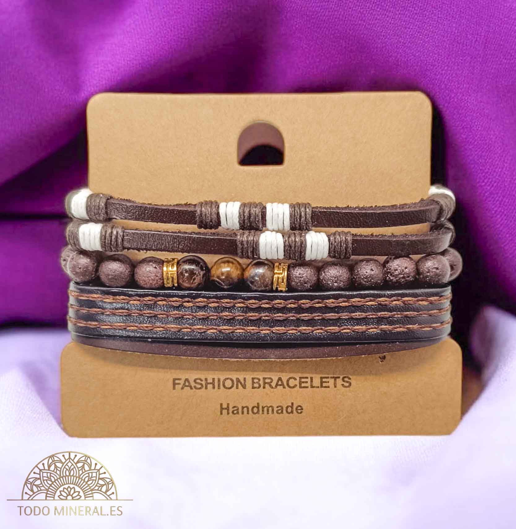 PACK Pulseras Caucho Con Bisuteria Y Mineral Ojo De Tigre - TODOMINERAL