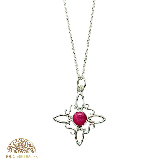 Collar Nudo De Bruja Piedra Rubí Con Cadena 45 Cms Plata 925 - TODOMINERAL
