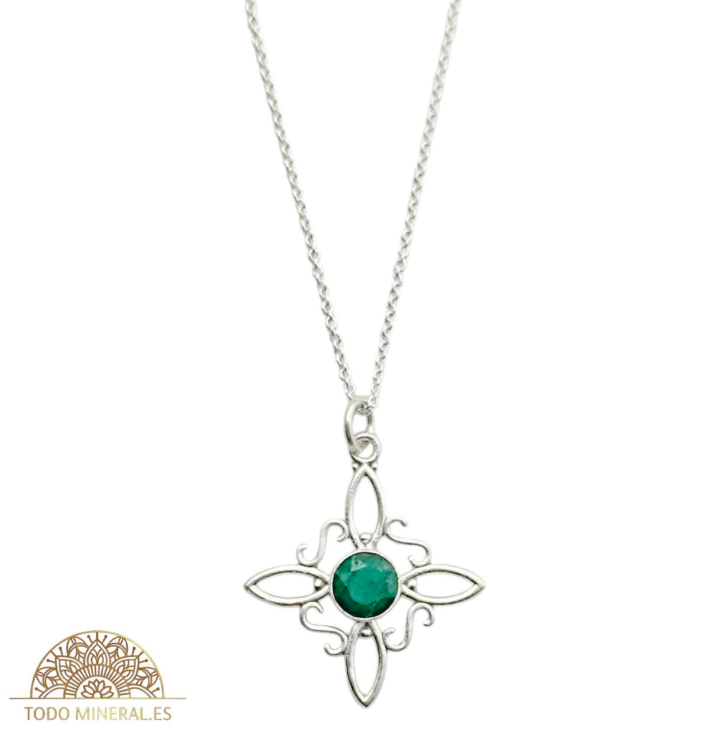 Colgante Nudo De Bruja Piedra Esmeralda Con Cadena 45 Cms Plata 925 - TODOMINERAL