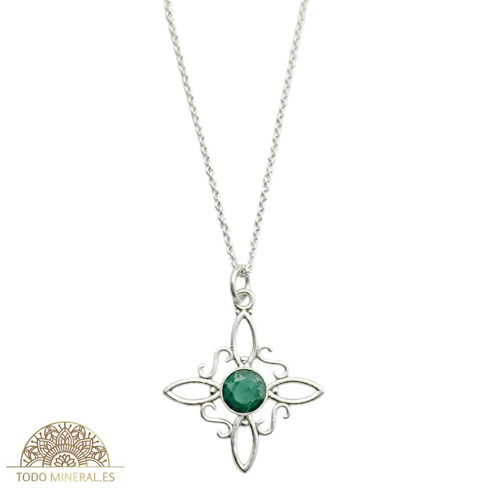 Colgante Nudo De Bruja Piedra Esmeralda Con Cadena 45 Cms Plata 925 - TODOMINERAL