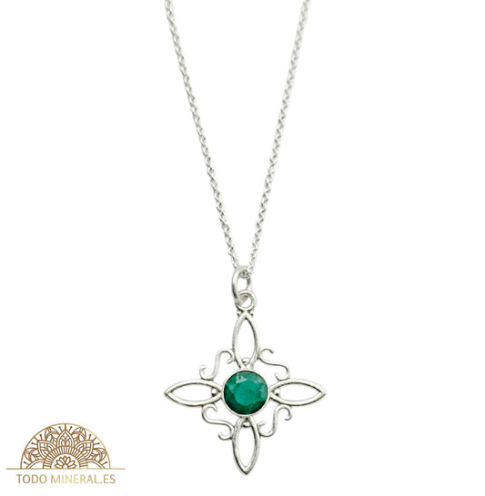 Colgante Nudo De Bruja Piedra Esmeralda Con Cadena 45 Cms Plata 925 - TODOMINERAL