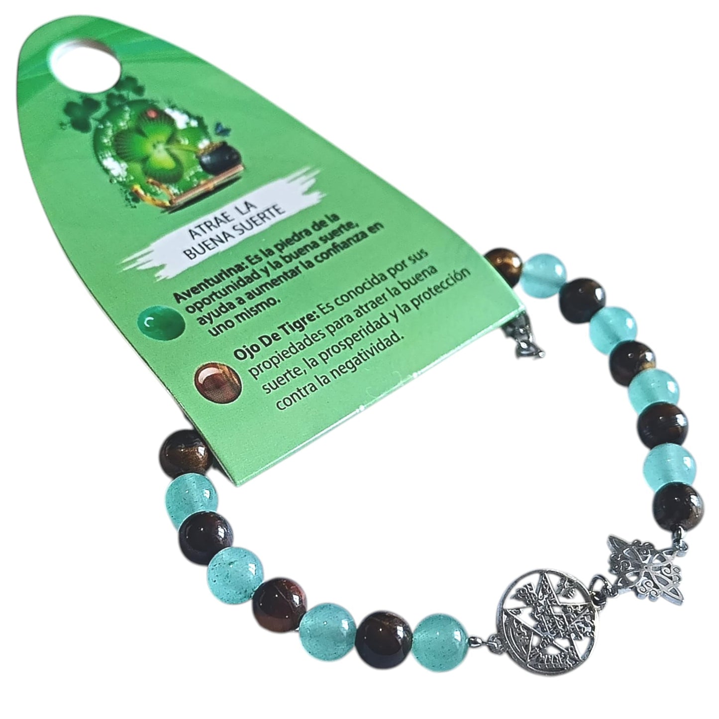 Pulsera Acero Doble Protección Tetragramaton Nudo De Bruja Y Piedra Turmalina Facetada O Cianita Azul PULSERA ACERO
