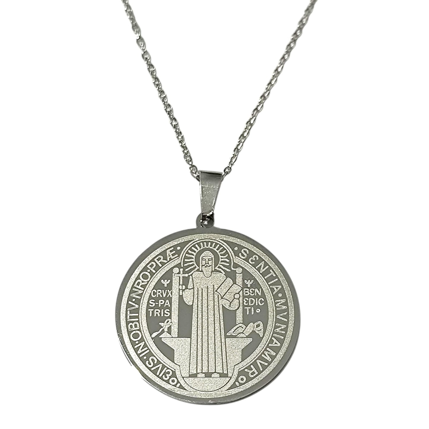 Collar Medalla San Benito En Acero Inoxidable Con Cadena 40 Cms TODOMINERAL