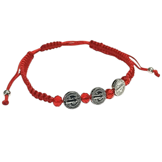 Pulsera Ajustable Con Dije San Benito ( ELIGE TONO ) PULSERA 7 NUDOS