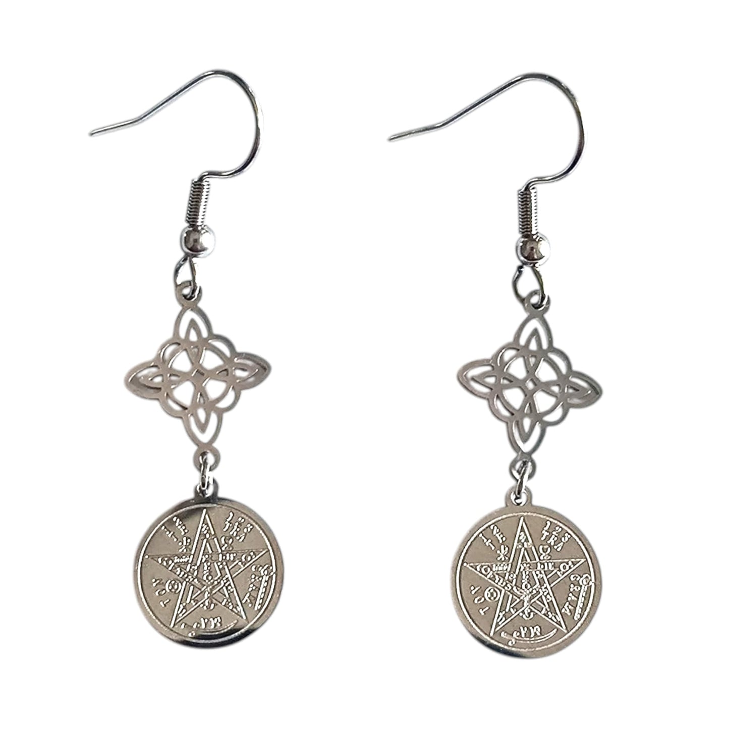 Pendientes Acero Doble Proteccion Nudo De Brujas  y Tetragramaton PENDIENTES ACERO