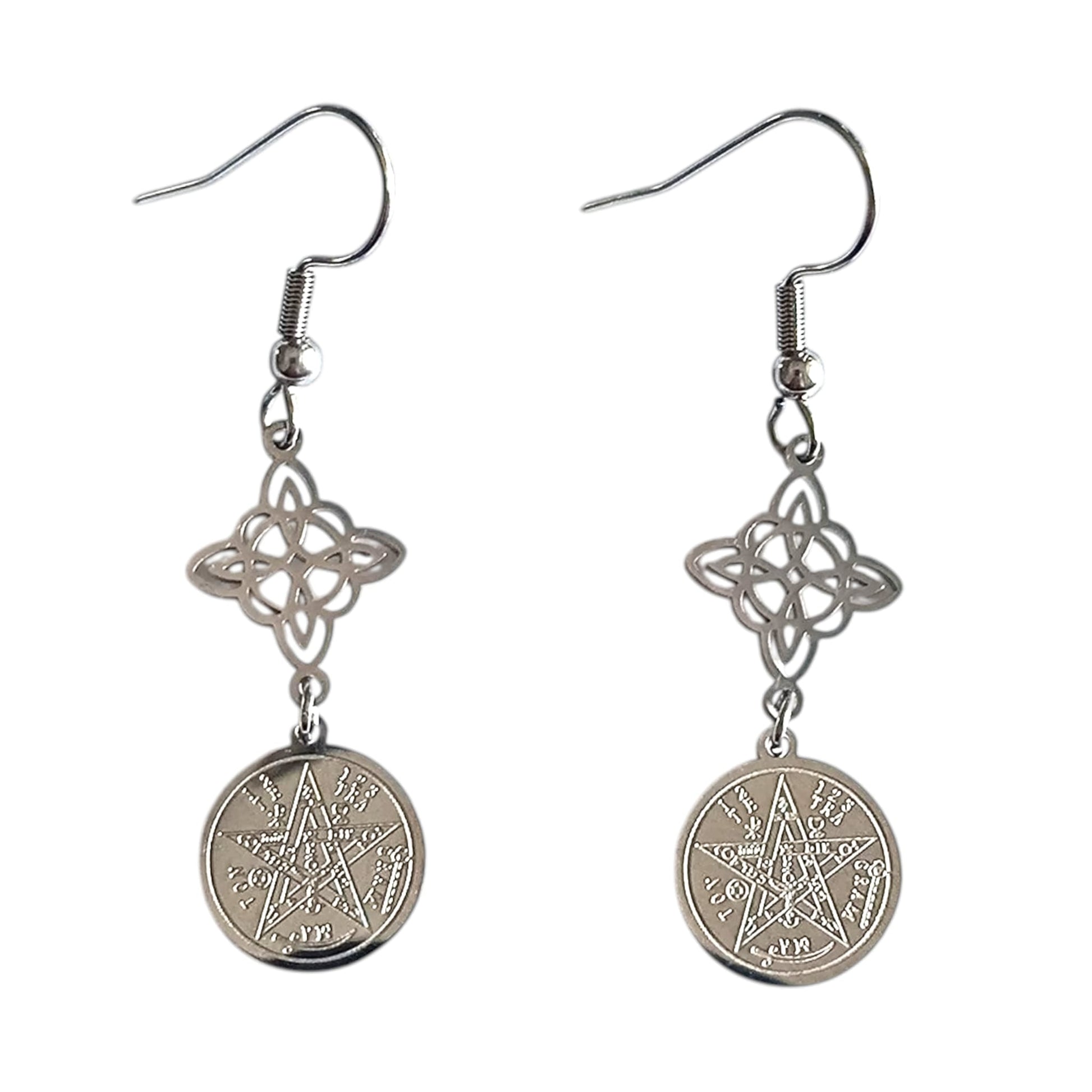 Pendientes Acero Doble Proteccion Nudo De Brujas  y Tetragramaton PENDIENTES ACERO