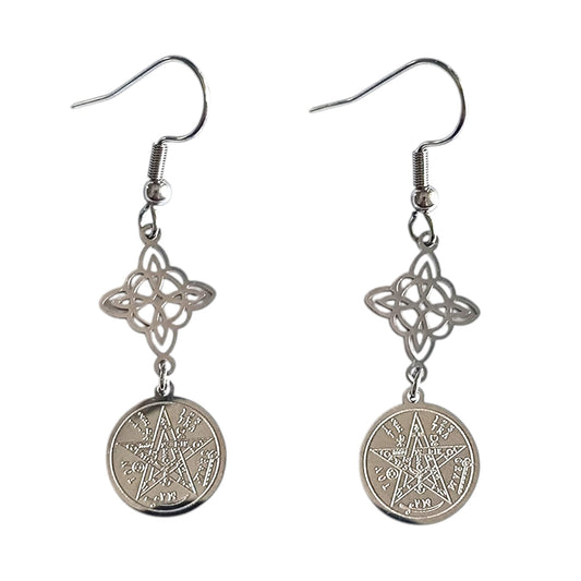 Pendientes Acero Doble Proteccion Nudo De Brujas  y Tetragramaton PENDIENTES ACERO