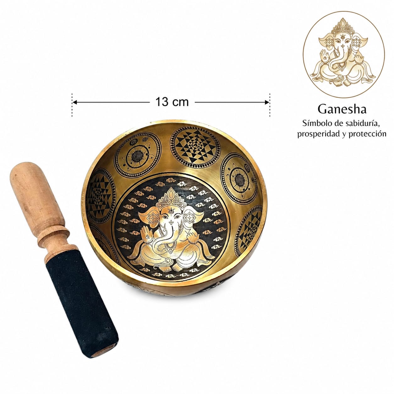 Cuenco Tibetano 5 Metales Grabado Simbologias (Incluye Mazo) TODOMINERAL