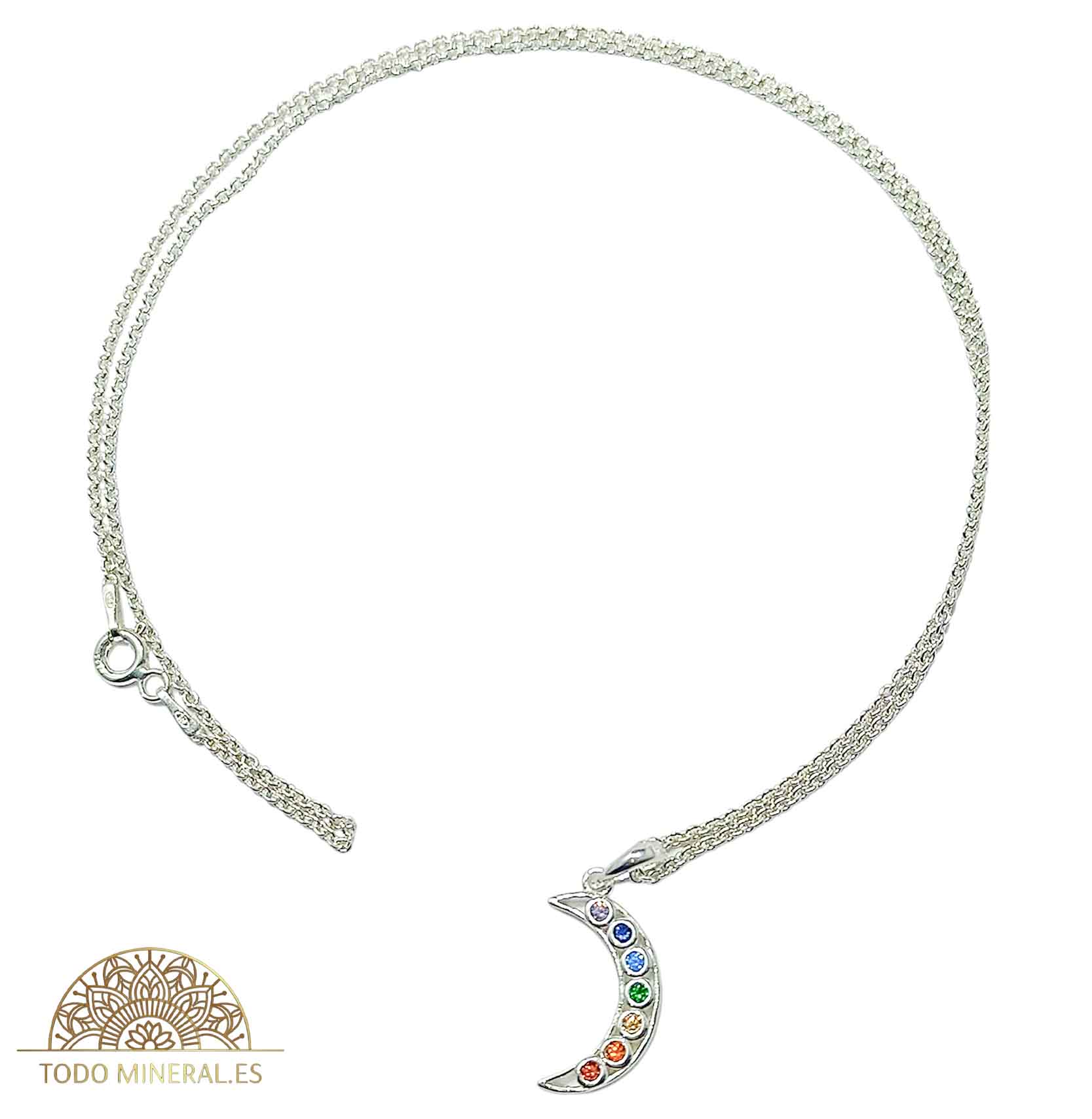 Collar Luna 7 Chakras Con Cadena 45 Cms Plata 925 - TODOMINERAL