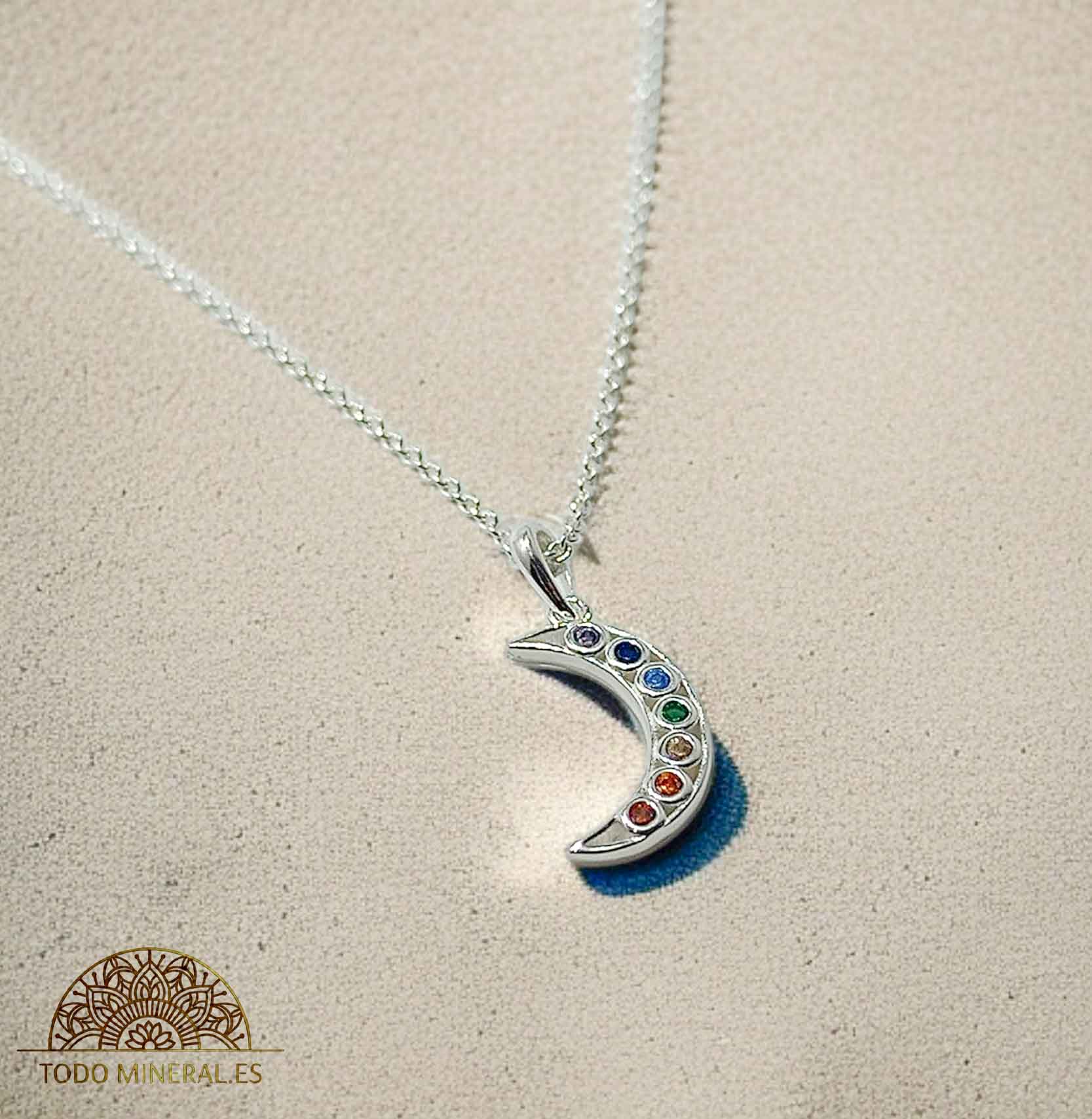 Collar Luna 7 Chakras Con Cadena 45 Cms Plata 925 - TODOMINERAL