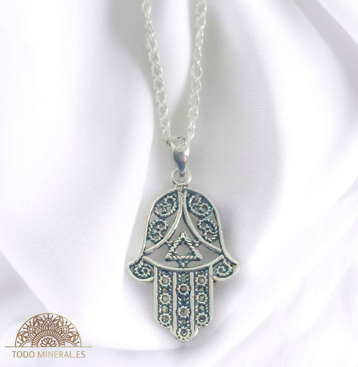 Colgante Mano De Fatima25 mm Con Cadena Plata 925 40 CMS TODOMINERAL