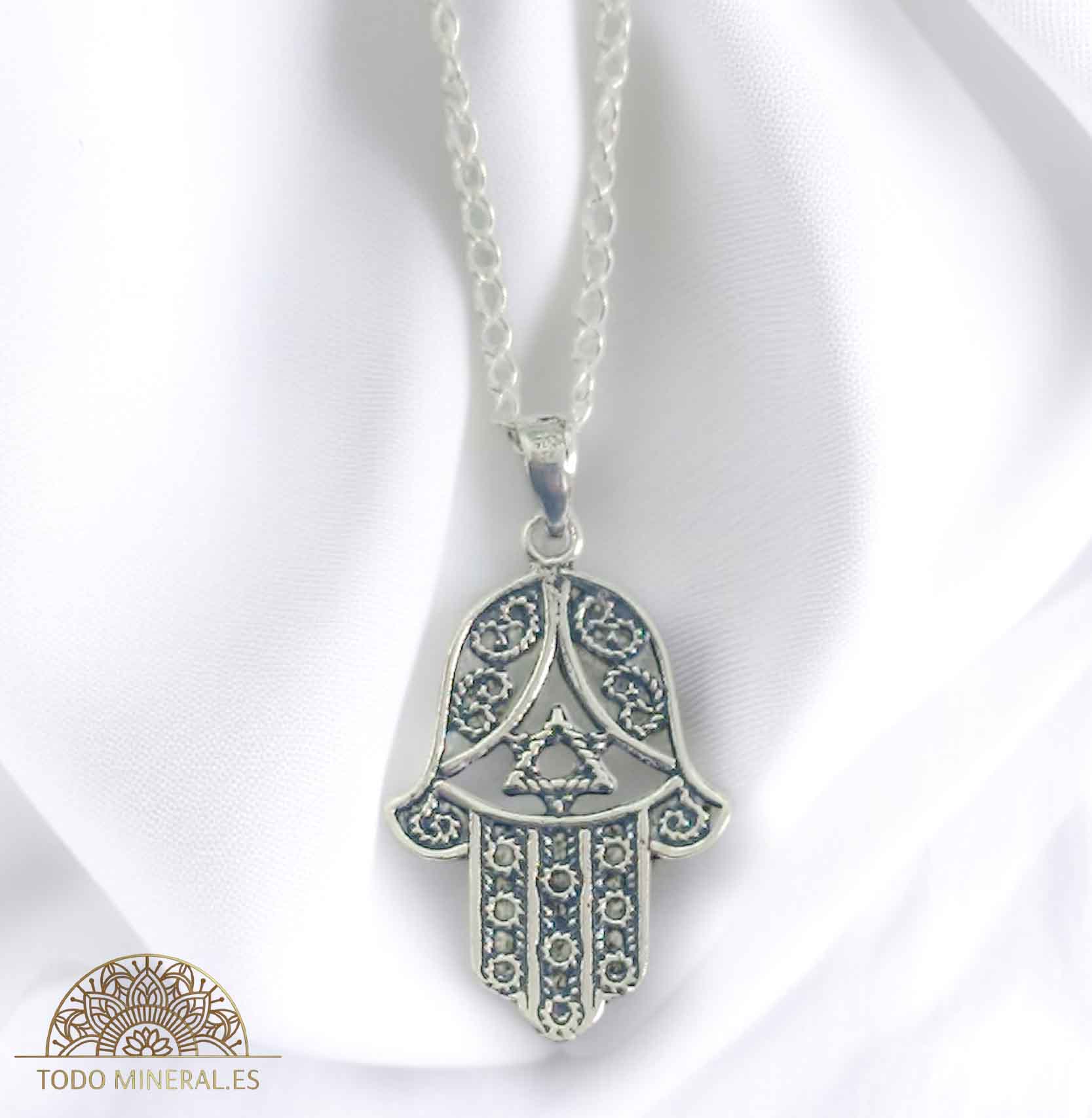 Colgante Mano De Fatima25 mm Con Cadena Plata 925 40 CMS TODOMINERAL