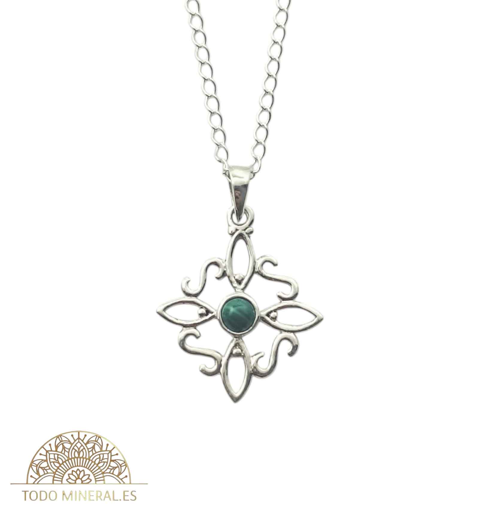 Collar Nudo De Bruja 20 mm Piedra Malaquita Con Cadena Finita 45 Cms Plata 925 500303559 TODOMINERAL
