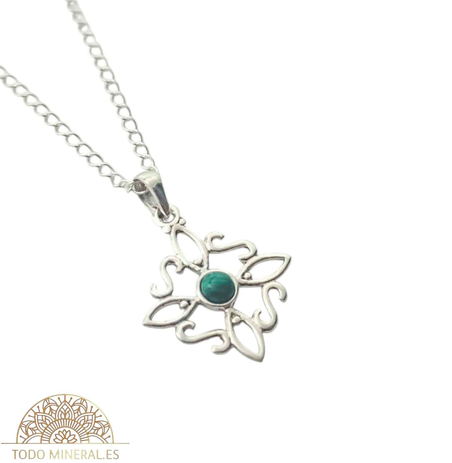 Collar Nudo De Bruja 20 mm Piedra Malaquita Con Cadena Finita 45 Cms Plata 925 500303559 TODOMINERAL