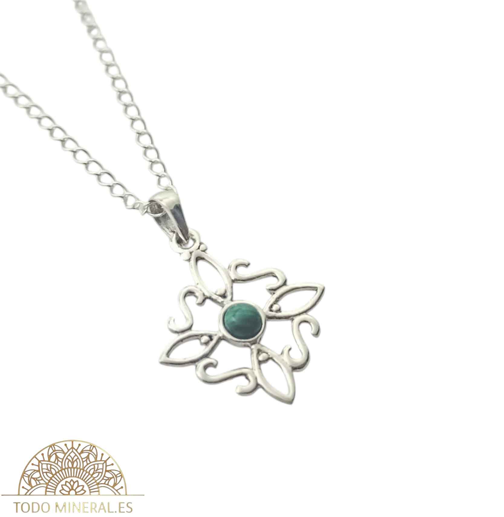 Collar Nudo De Bruja 20 mm Piedra Malaquita Con Cadena Finita 45 Cms Plata 925 500303559 TODOMINERAL