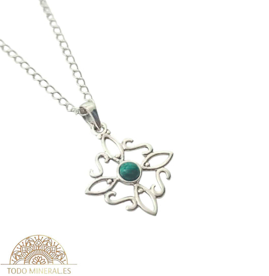 Collar Nudo De Bruja 20 mm Piedra Malaquita Con Cadena Finita 45 Cms Plata 925 500303559 TODOMINERAL