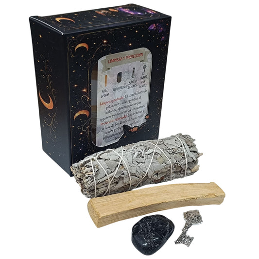Kit Ritual Turmalina Negra – Salvia Blanca, Palo Santo y Llave de San Benito | Limpieza y Protección Simbólica TODOMINERAL