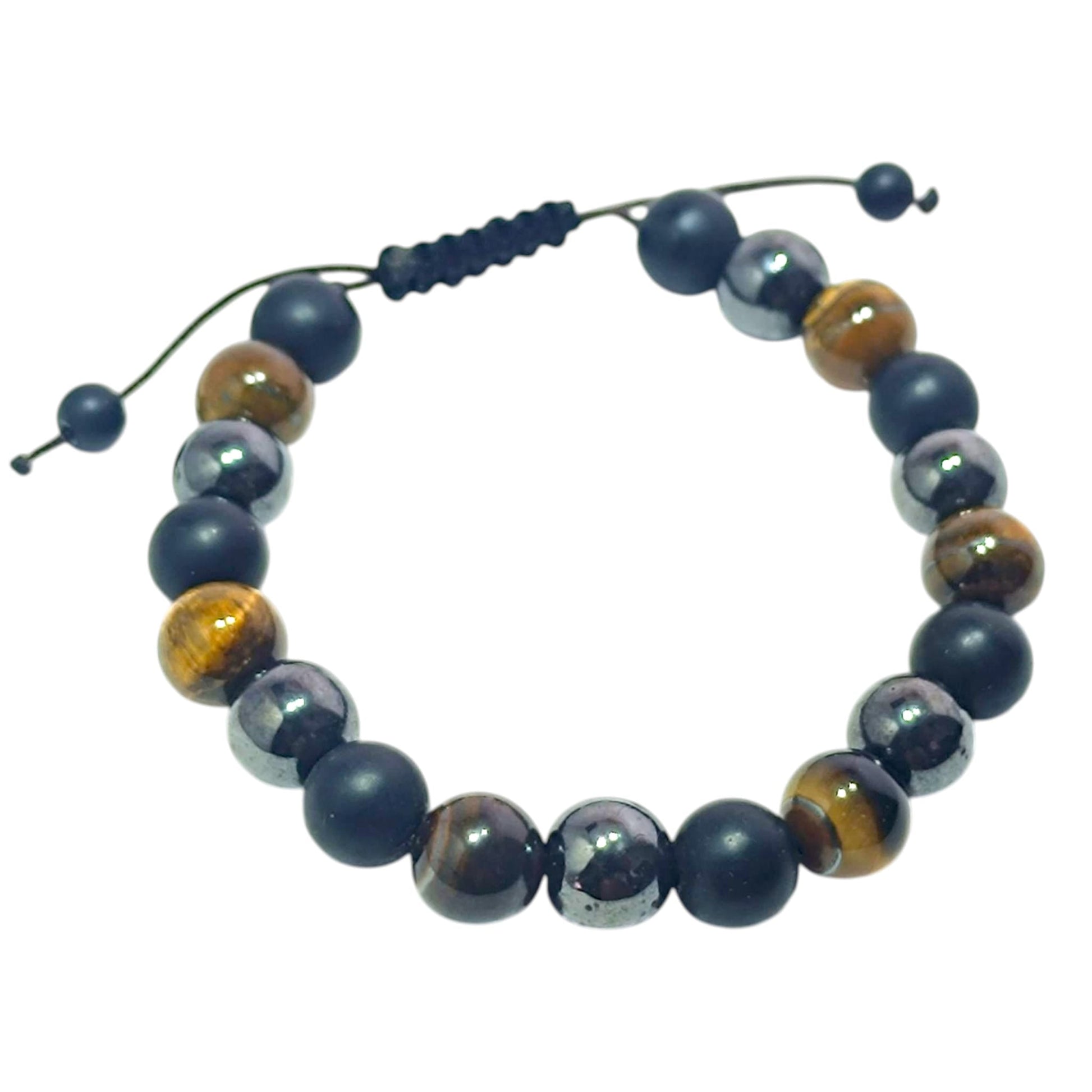 Pulsera Con Nudo Correrizo Y Piedra Combinada Triple Energia Sagrada 10 mm PULSERAS MINERALES