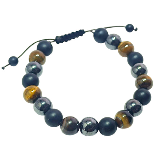 Pulsera Con Nudo Correrizo Y Piedra Combinada Triple Energia Sagrada 10 mm PULSERAS MINERALES
