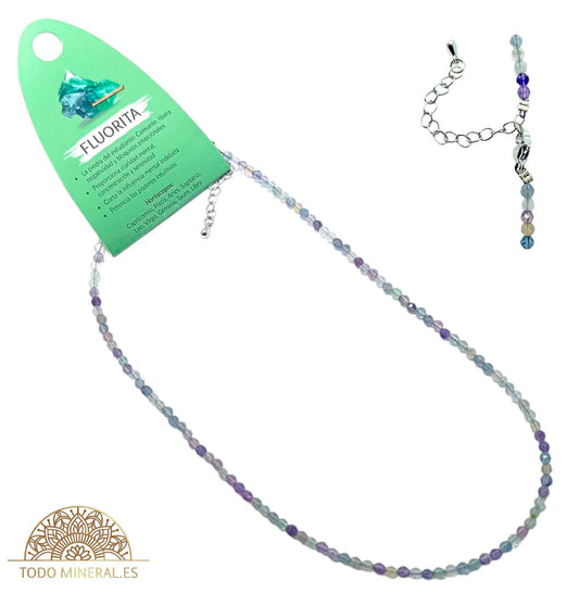 Collar Piedra Fluroita 4 mm Facetada 40 Cms+ 5 Cadena Extensión Con Cierre En Acero TODOMINERAL