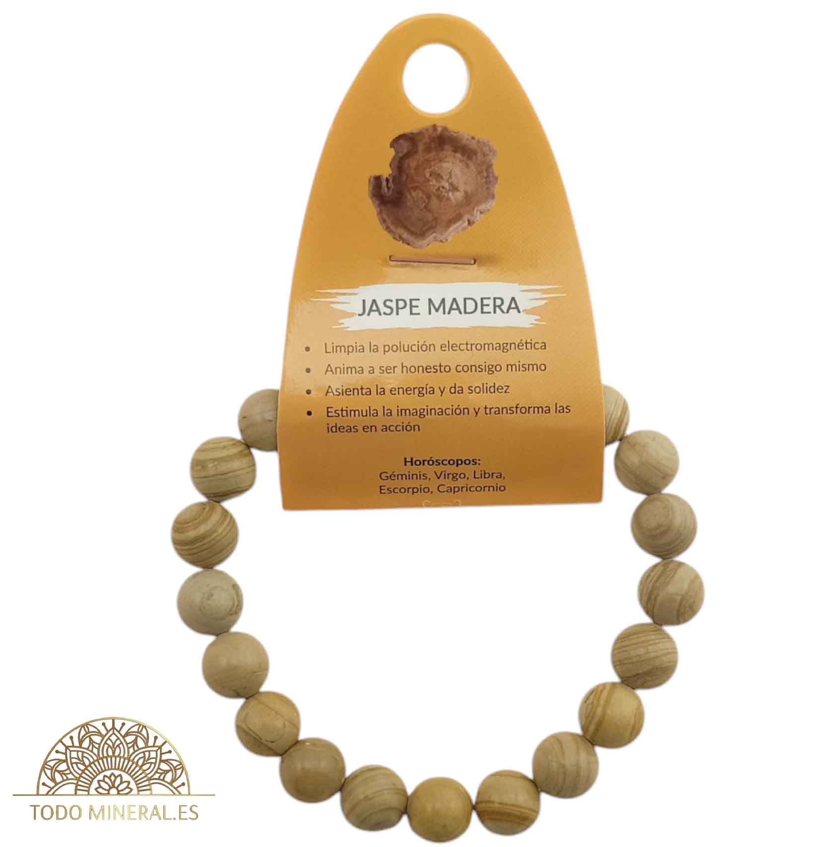 Pulsera De Hombre 22 Cms Piedra Jaspe Madera 10 mm - TODOMINERAL