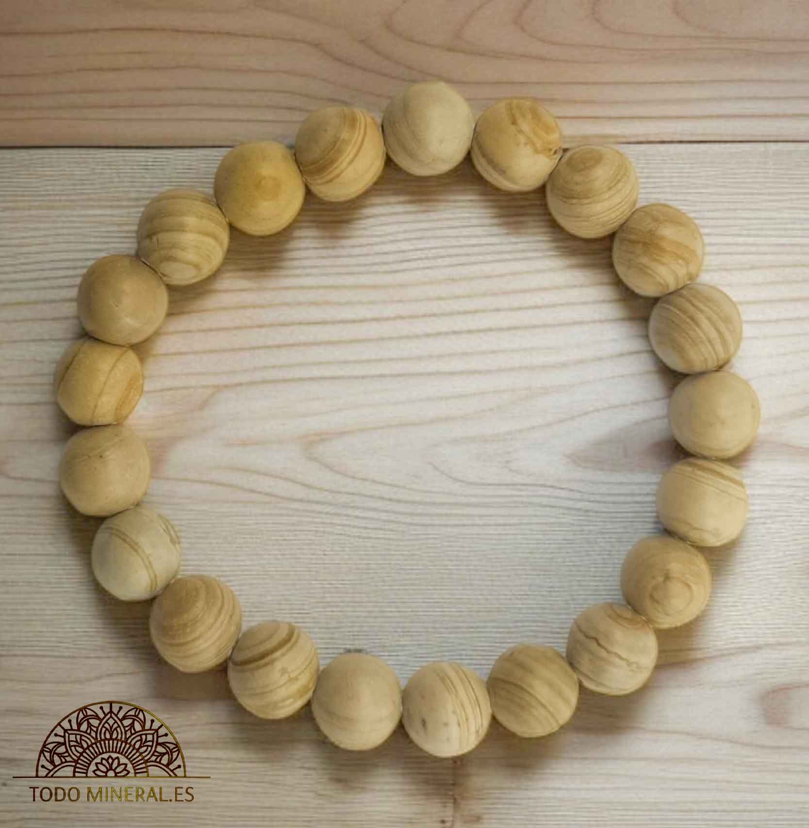 Pulsera De Hombre 22 Cms Piedra Jaspe Madera 10 mm - TODOMINERAL