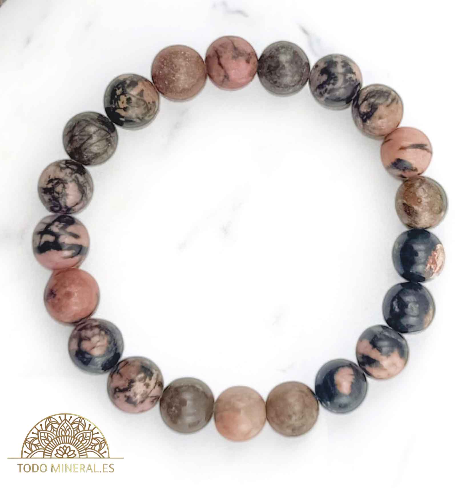 Pulsera De Hombre 22 Cms Piedra Rodonita 10 mm - TODOMINERAL