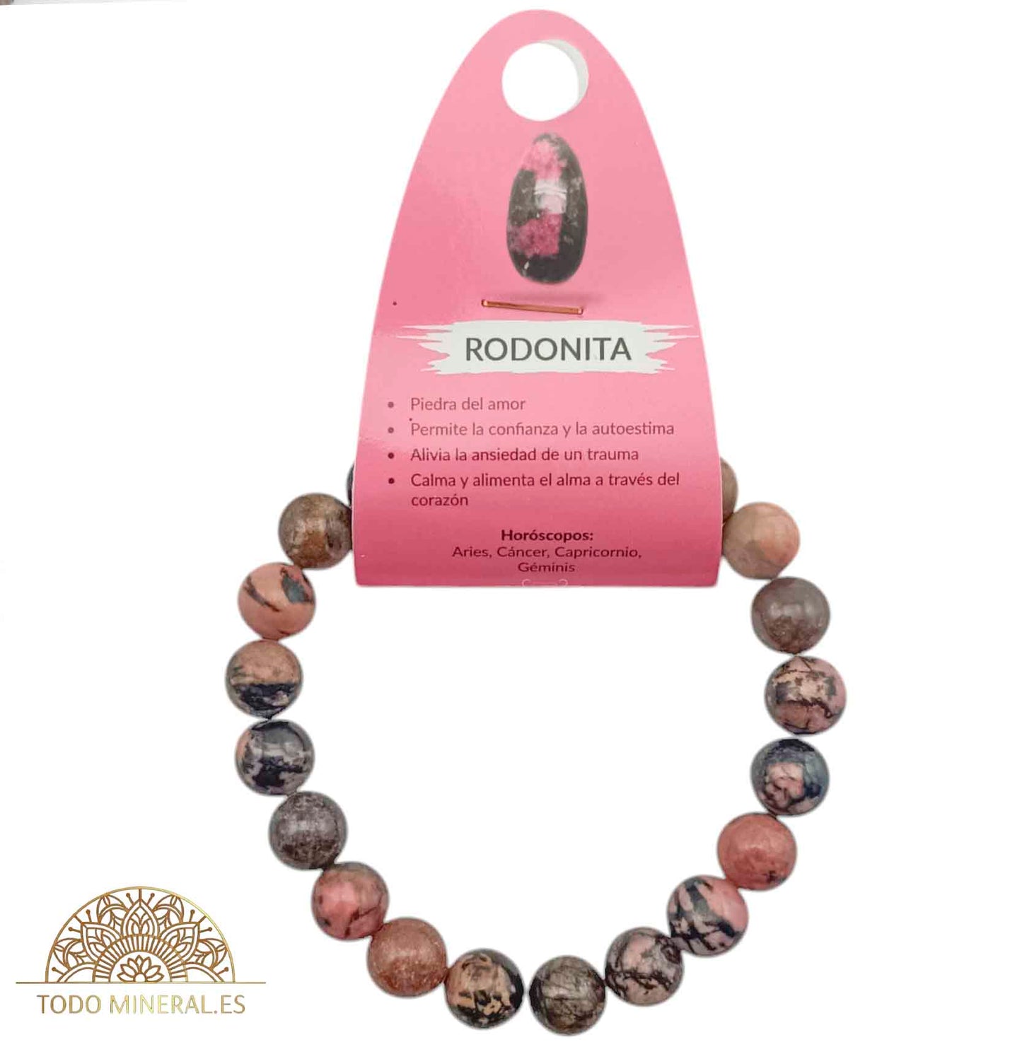 Pulsera De Hombre 22 Cms Piedra Rodonita 10 mm - TODOMINERAL