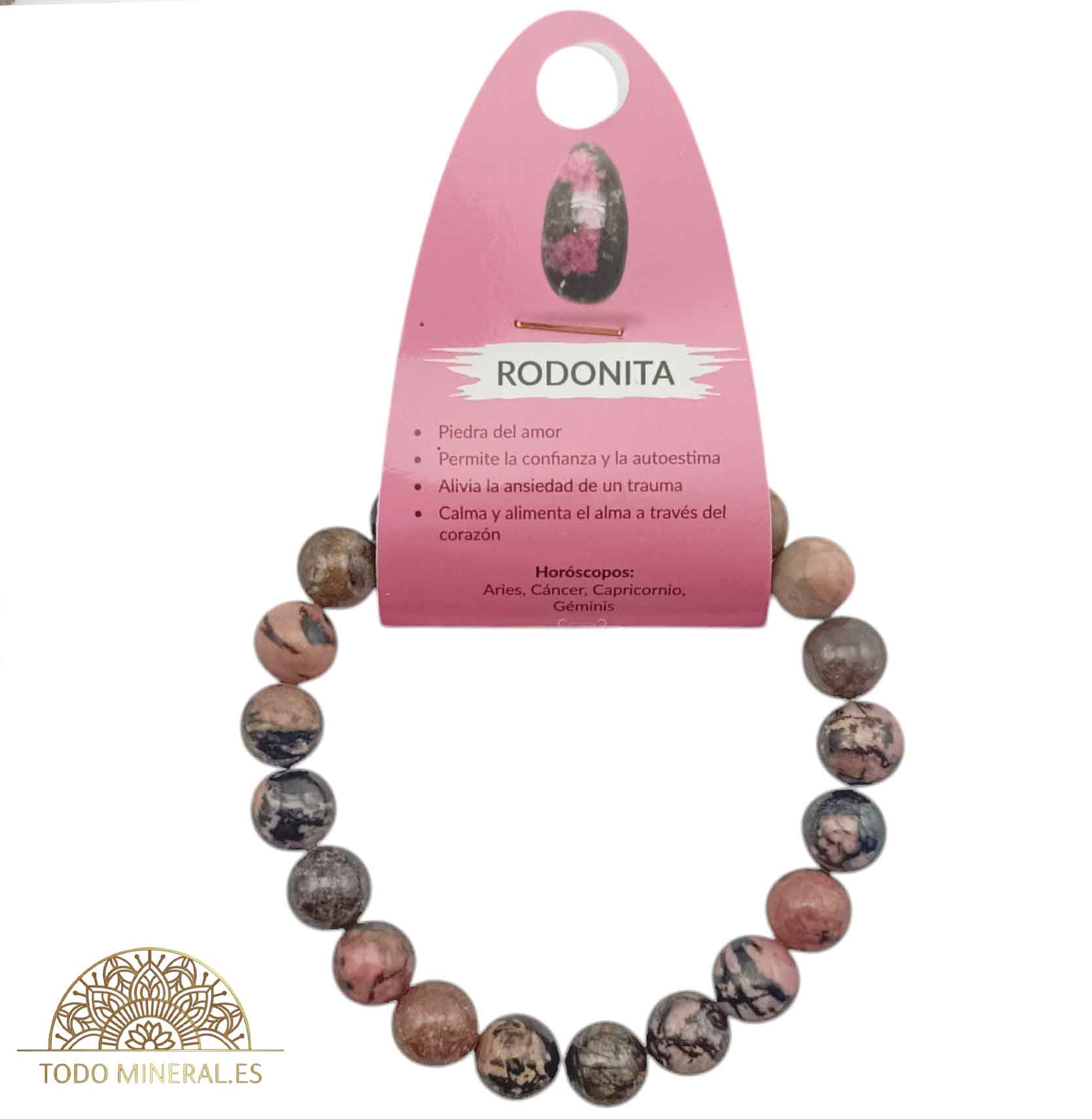 Pulsera De Hombre 22 Cms Piedra Rodonita 10 mm - TODOMINERAL
