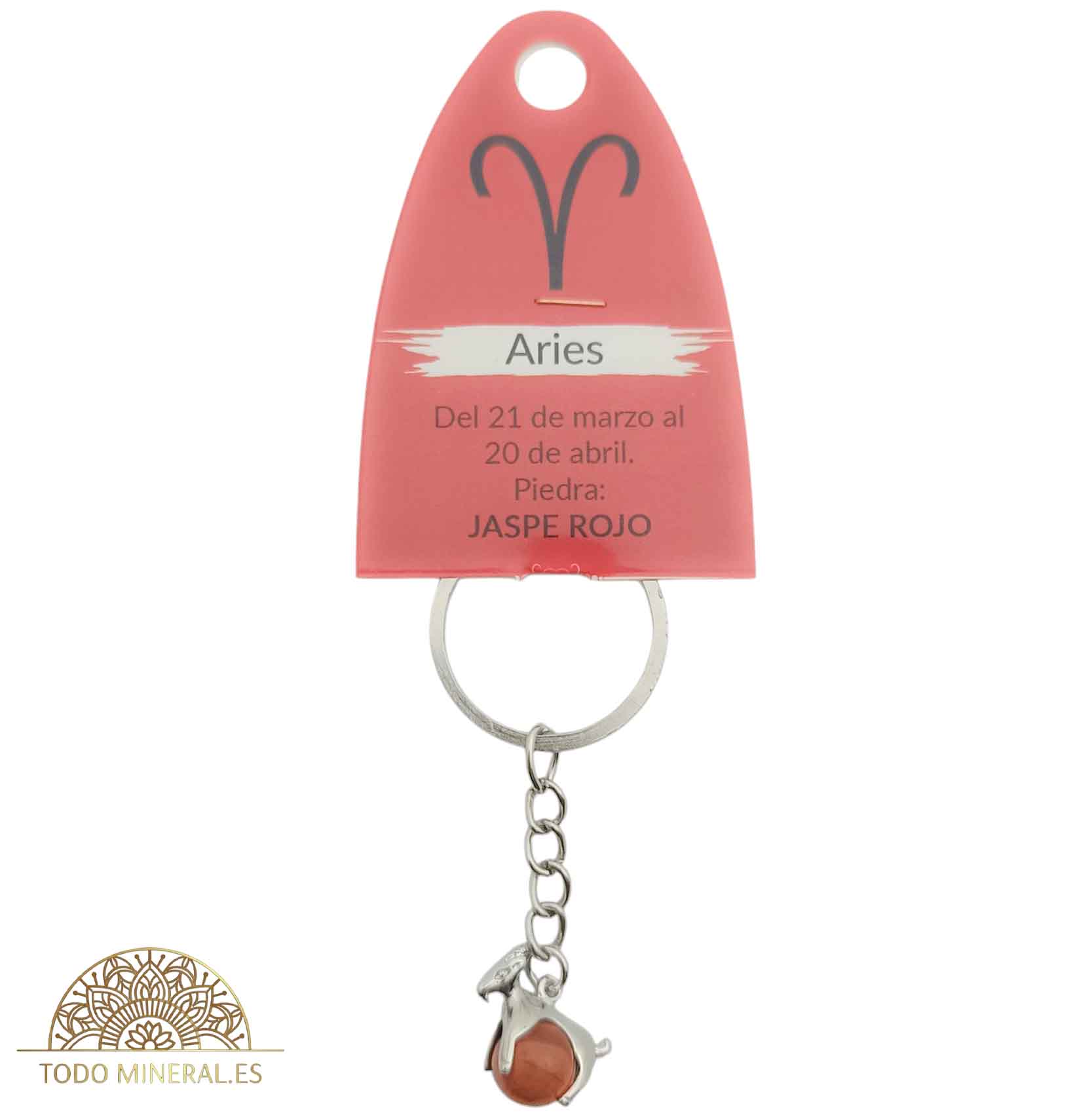 Llavero Metal Horóscopo Aries Con Bola Jaspe Rojo - TODOMINERAL