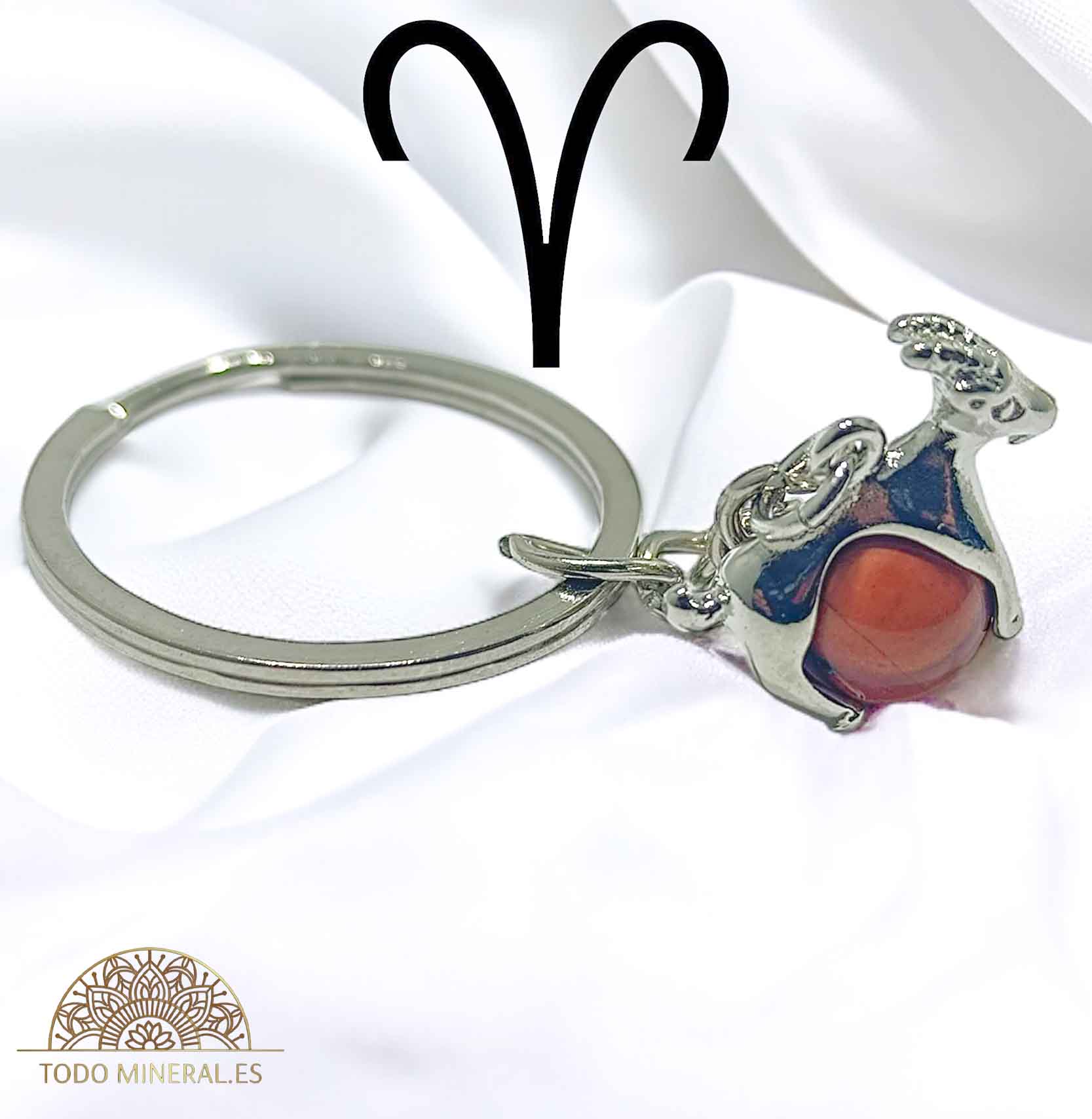 Llavero Metal Horóscopo Aries Con Bola Jaspe Rojo - TODOMINERAL