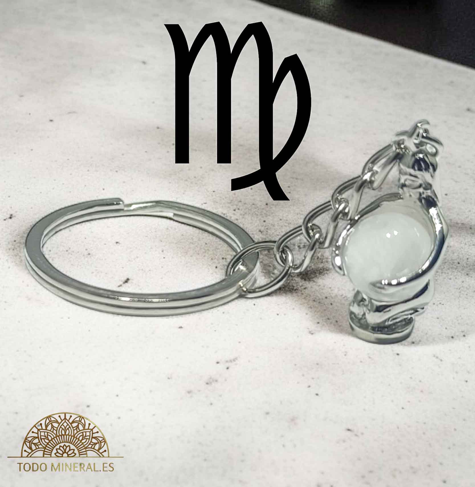 Llavero Metal Horóscopo Virgo Con Bola Cuarzo Blanco - TODOMINERAL