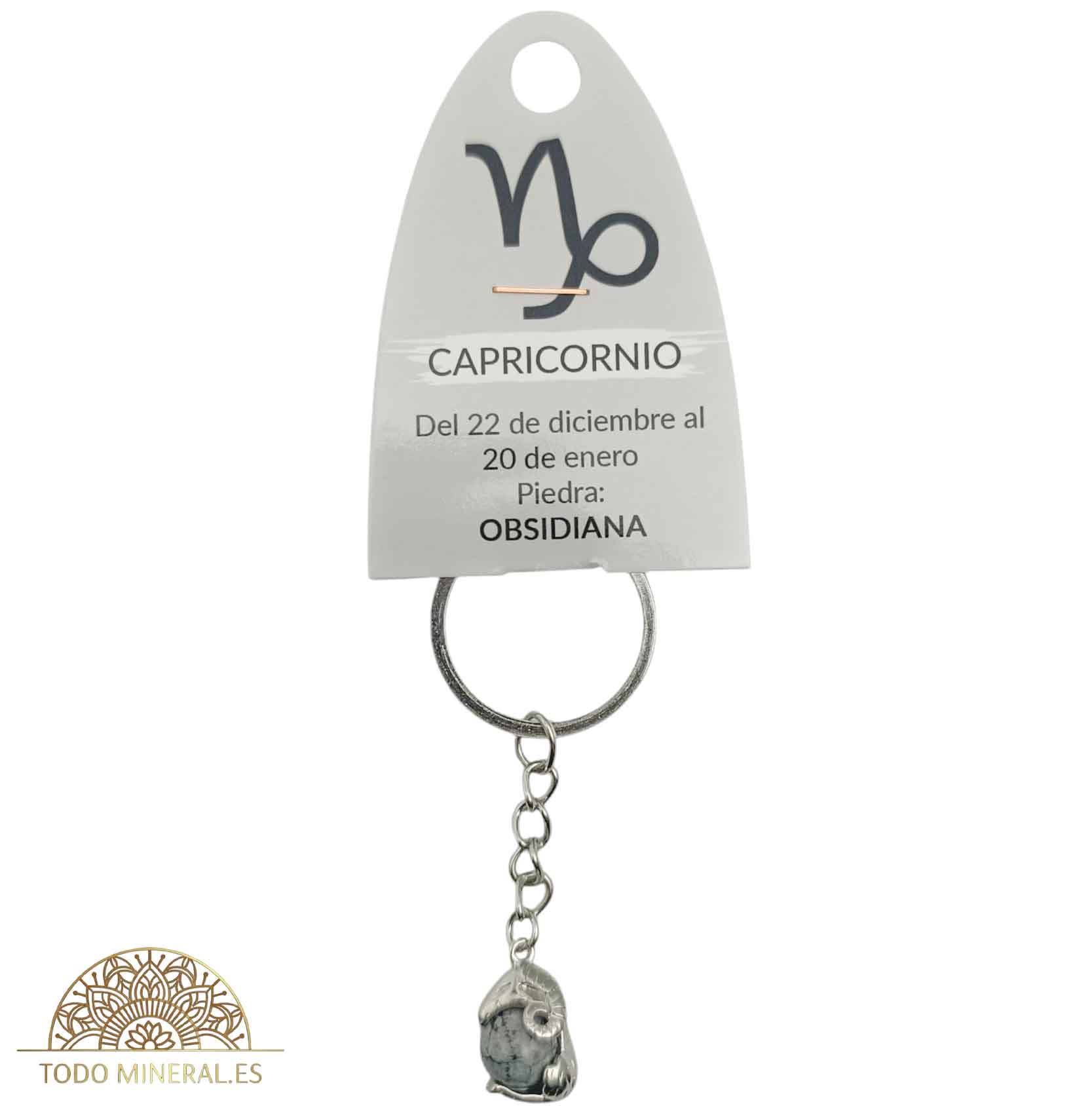 Llavero Metal Horóscopo Capricornio Con Bola Obsidiana Nevada - TODOMINERAL