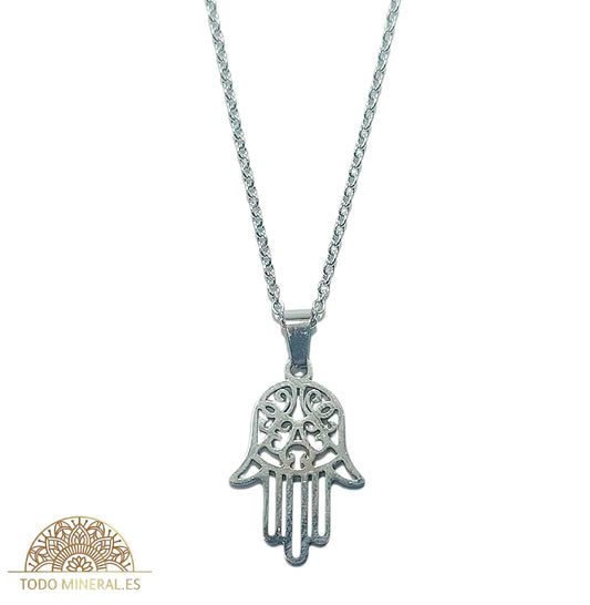 Collar Mano De Fátima En Acero Inoxidable Con Cadena 50 Cms - TODOMINERAL