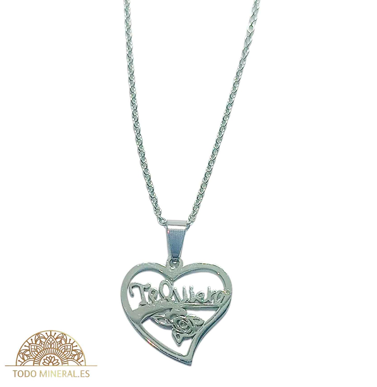 Collar Corazón Te Quiero En Acero Inoxidable Con Cadena 50 Cms - TODOMINERAL