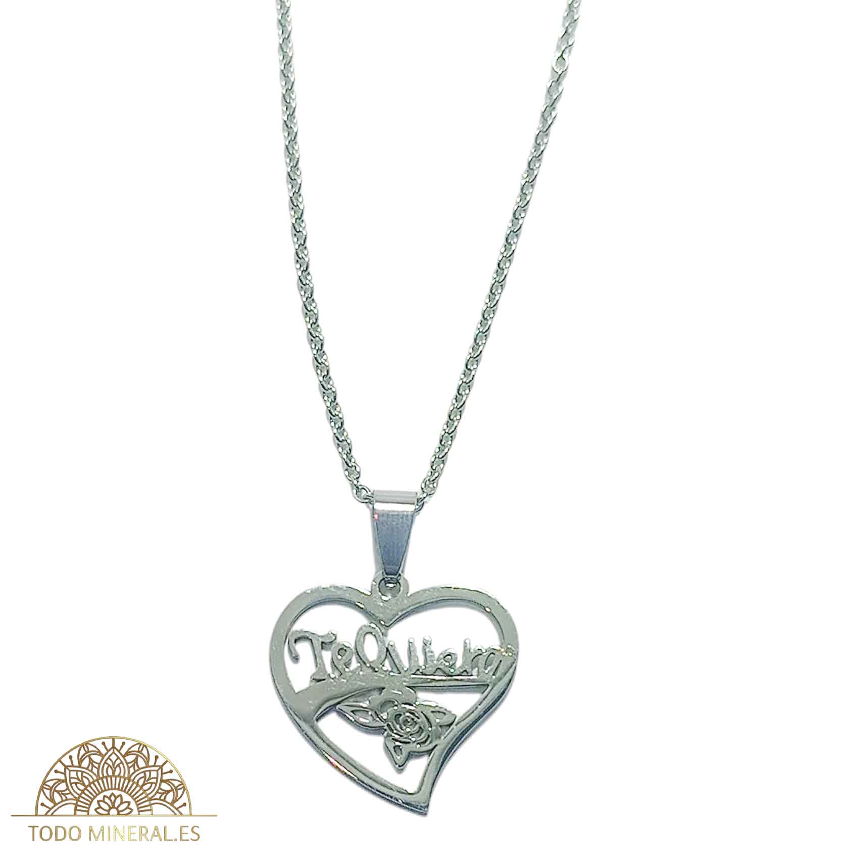 Collar Corazón Te Quiero En Acero Inoxidable Con Cadena 50 Cms - TODOMINERAL