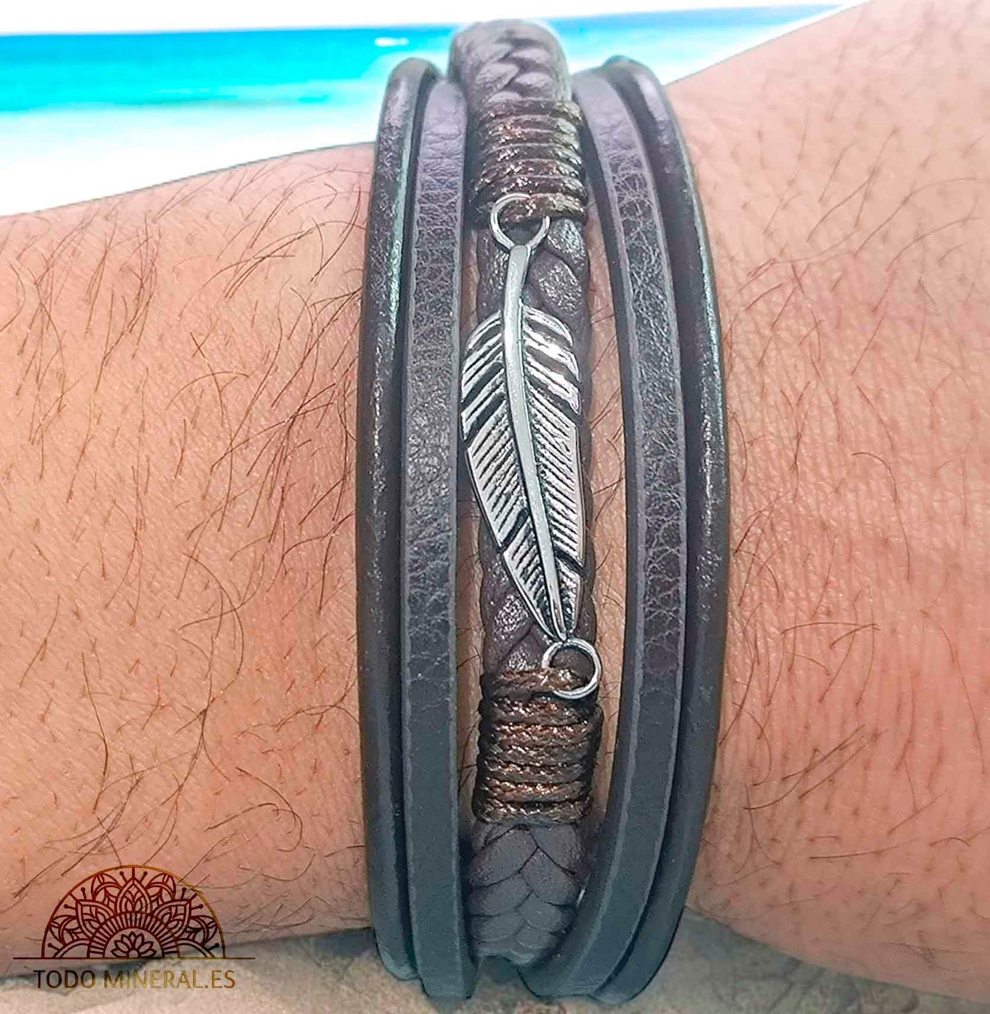 Pulsera Cuero Marrón Y Acero 22Cms Aprox Cierre Imán En Forma De Puzzle - TODOMINERAL