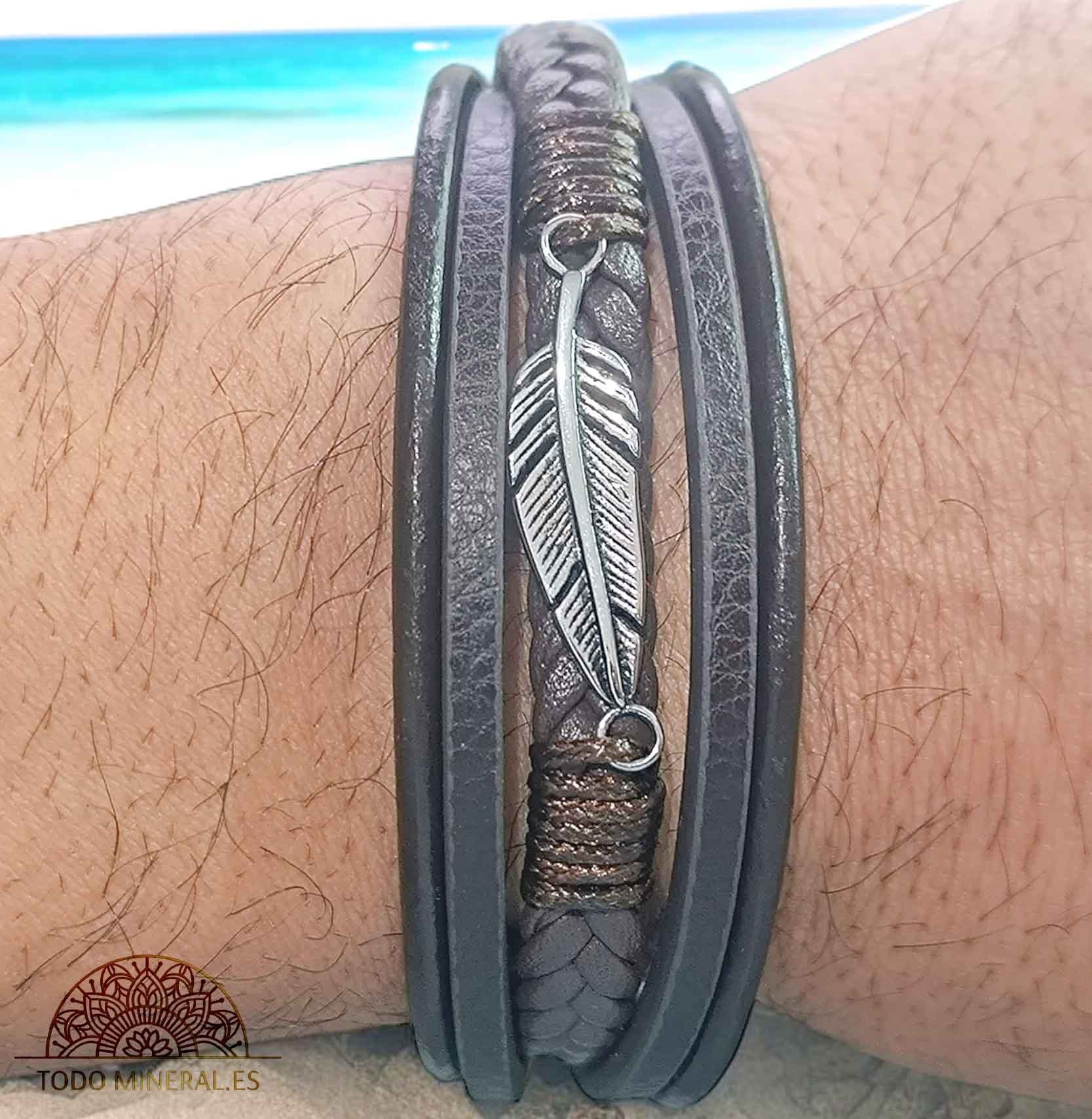 Pulsera Cuero Marrón Y Acero 22Cms Aprox Cierre Imán En Forma De Puzzle - TODOMINERAL