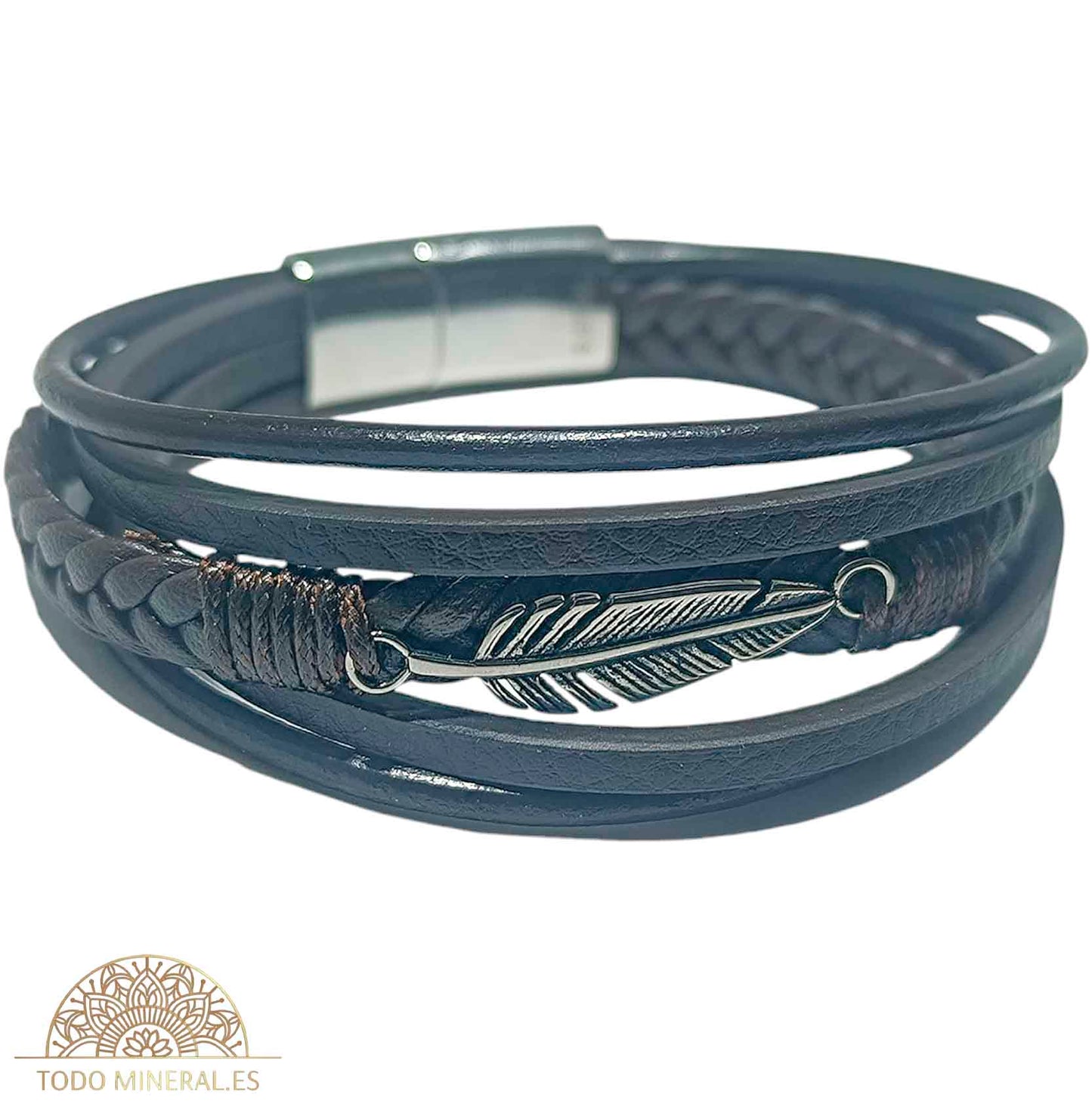 Pulsera Cuero Marrón Y Acero 22Cms Aprox Cierre Imán En Forma De Puzzle - TODOMINERAL