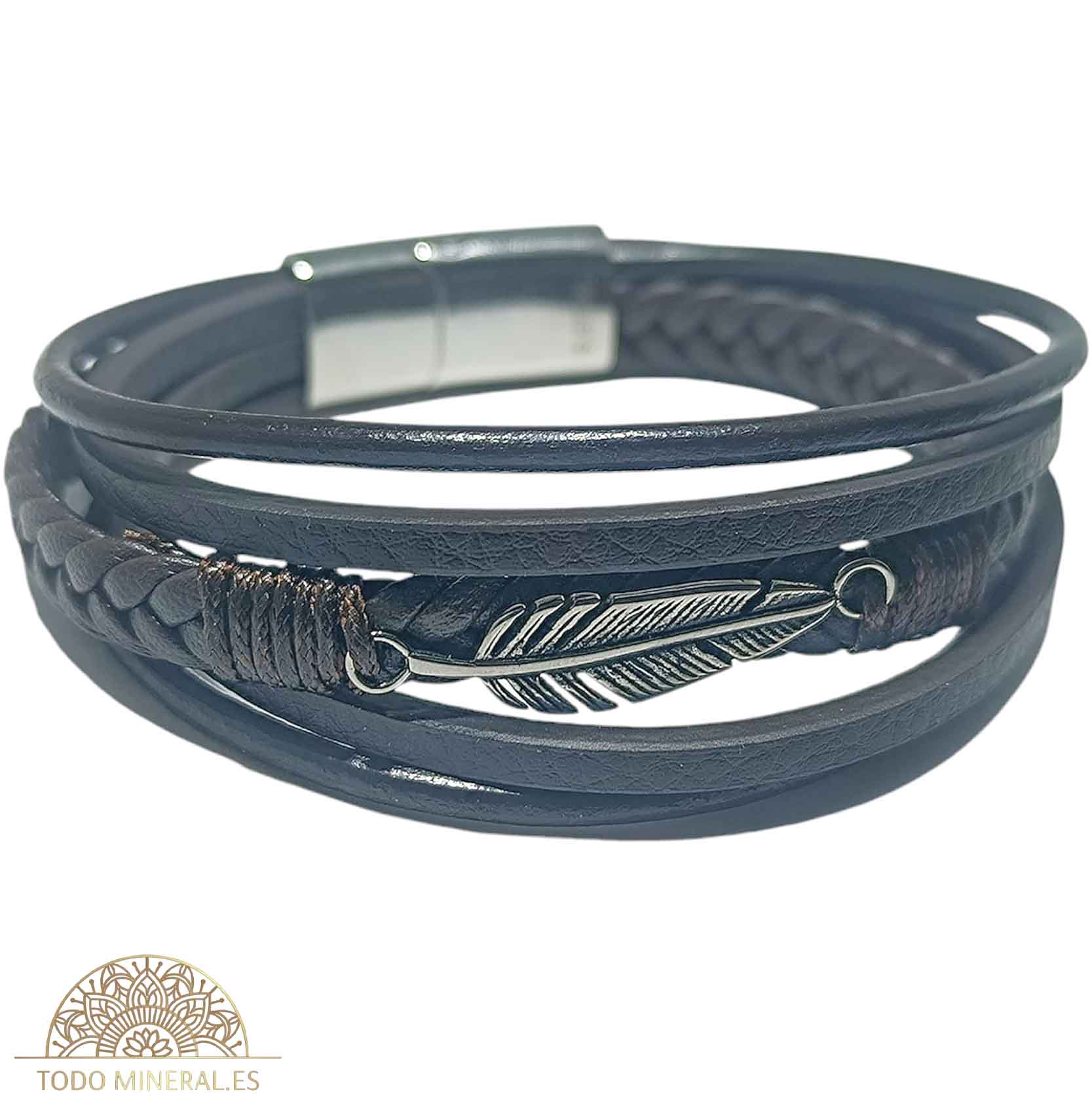 Pulsera Cuero Marrón Y Acero 22Cms Aprox Cierre Imán En Forma De Puzzle - TODOMINERAL