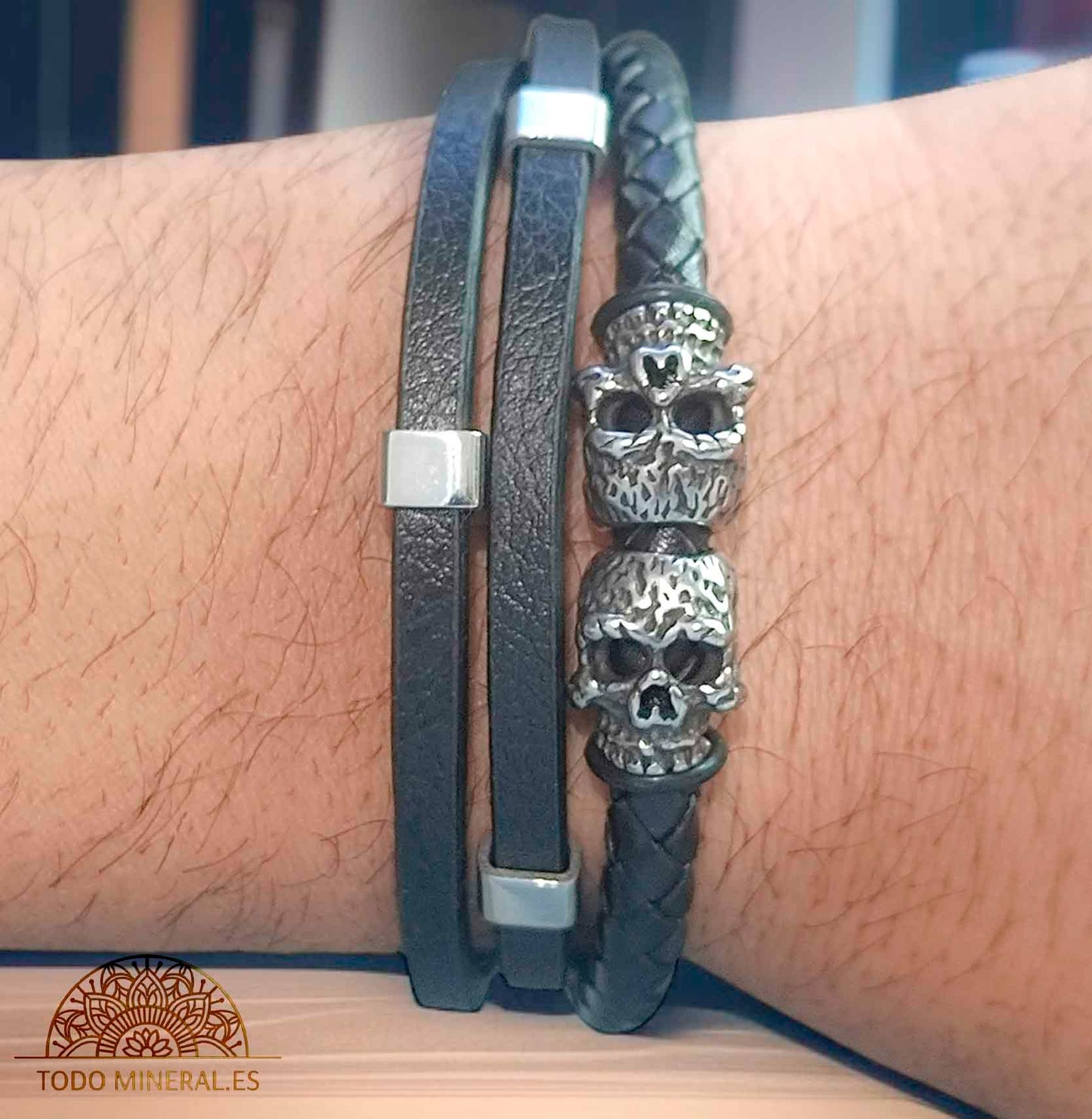 Pulsera Cuero Y Acero 22Cms Aprox Cierre Imán En Forma De Puzzle - TODOMINERAL