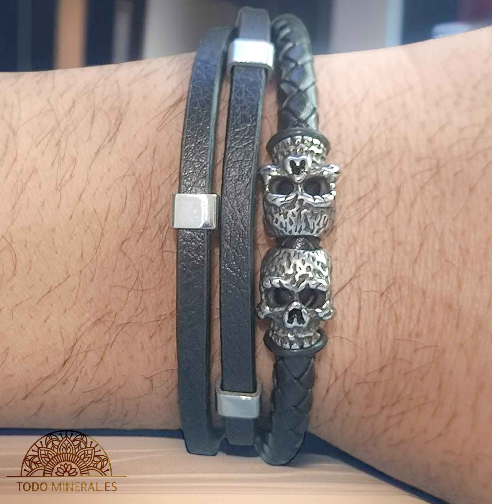 Pulsera Cuero Y Acero 22Cms Aprox Cierre Imán En Forma De Puzzle - TODOMINERAL