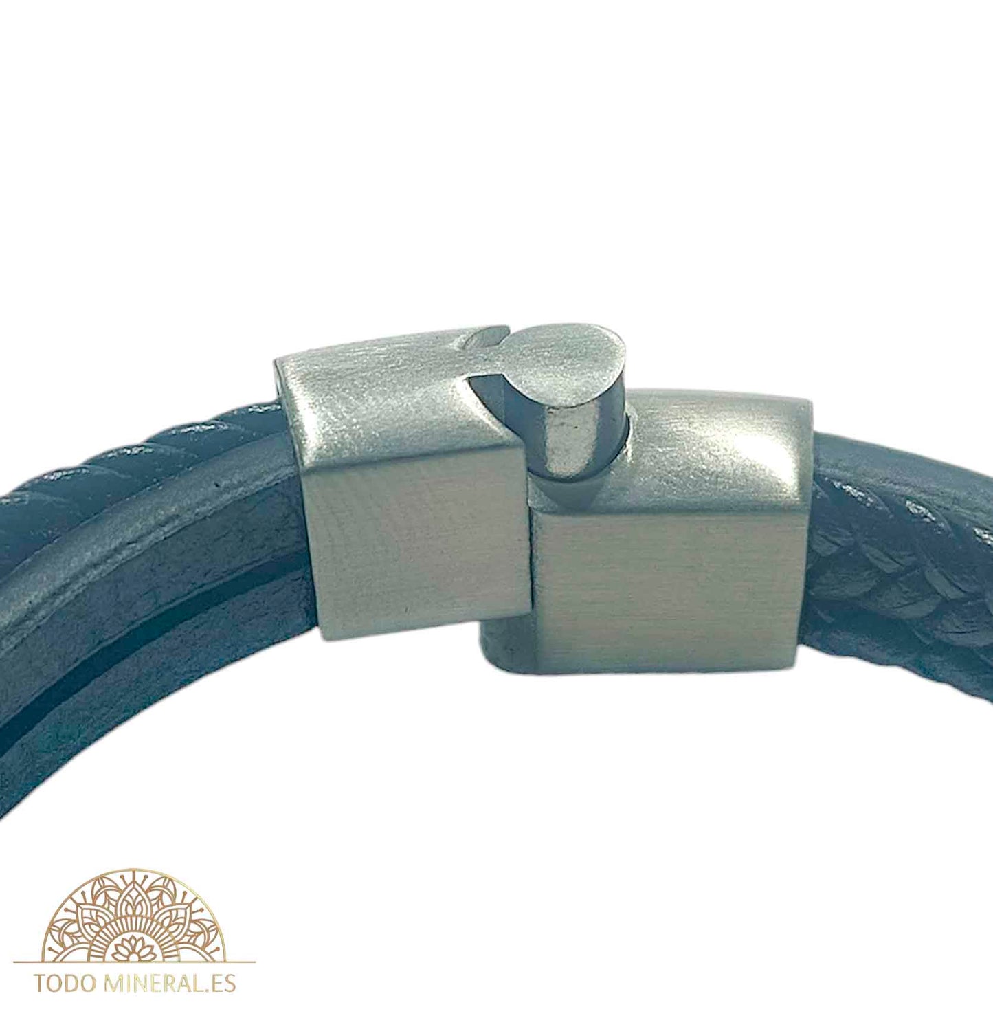 Pulsera Cuero Y Acero 22Cms Aprox Cierre Imán En Forma De Puzzle - TODOMINERAL