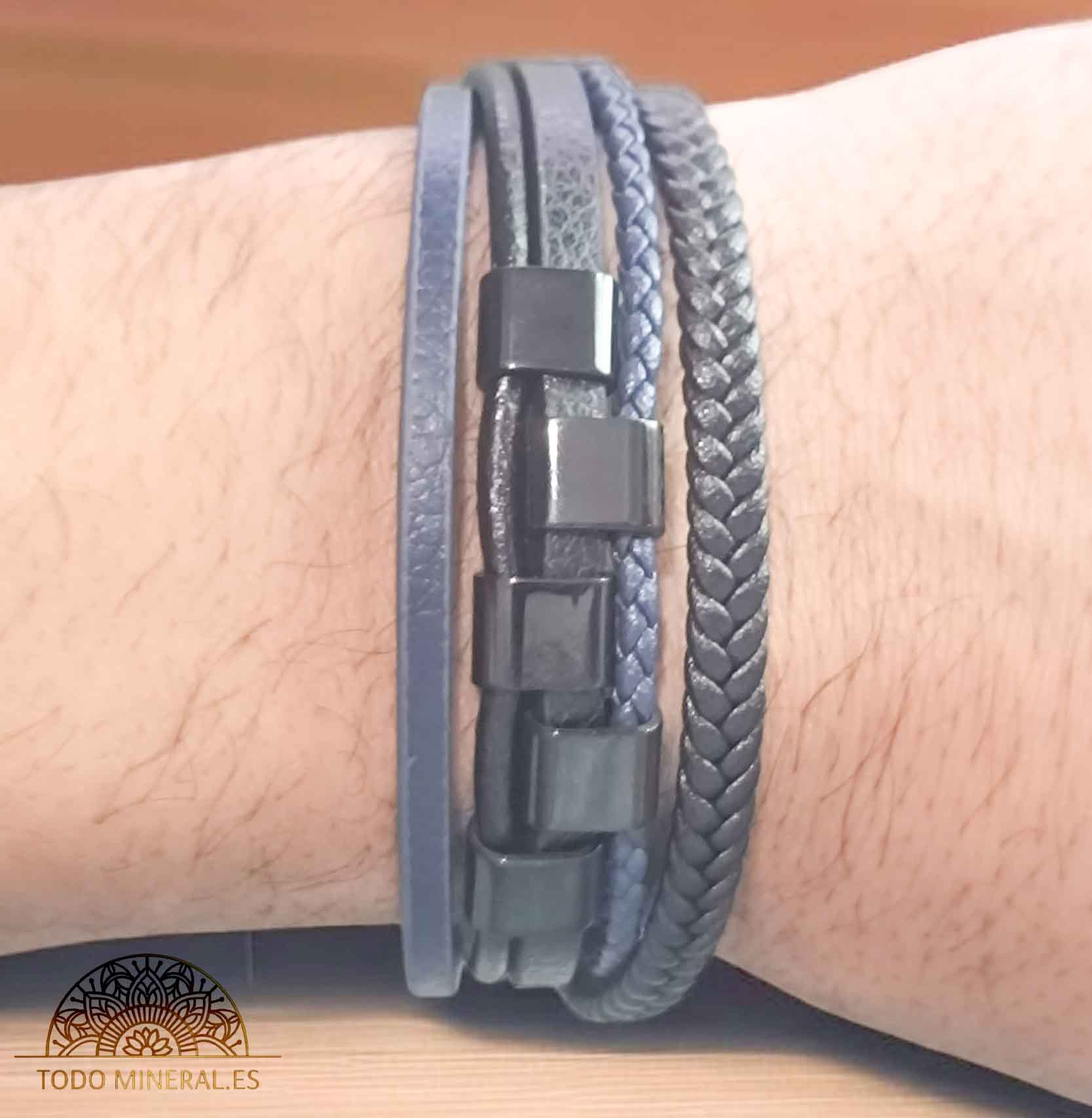 Pulsera Cuero Y Acero 22Cms Aprox Cierre Imán En Forma De Puzzle - TODOMINERAL
