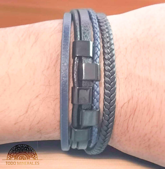 Pulsera Cuero Y Acero 22Cms Aprox Cierre Imán En Forma De Puzzle - TODOMINERAL