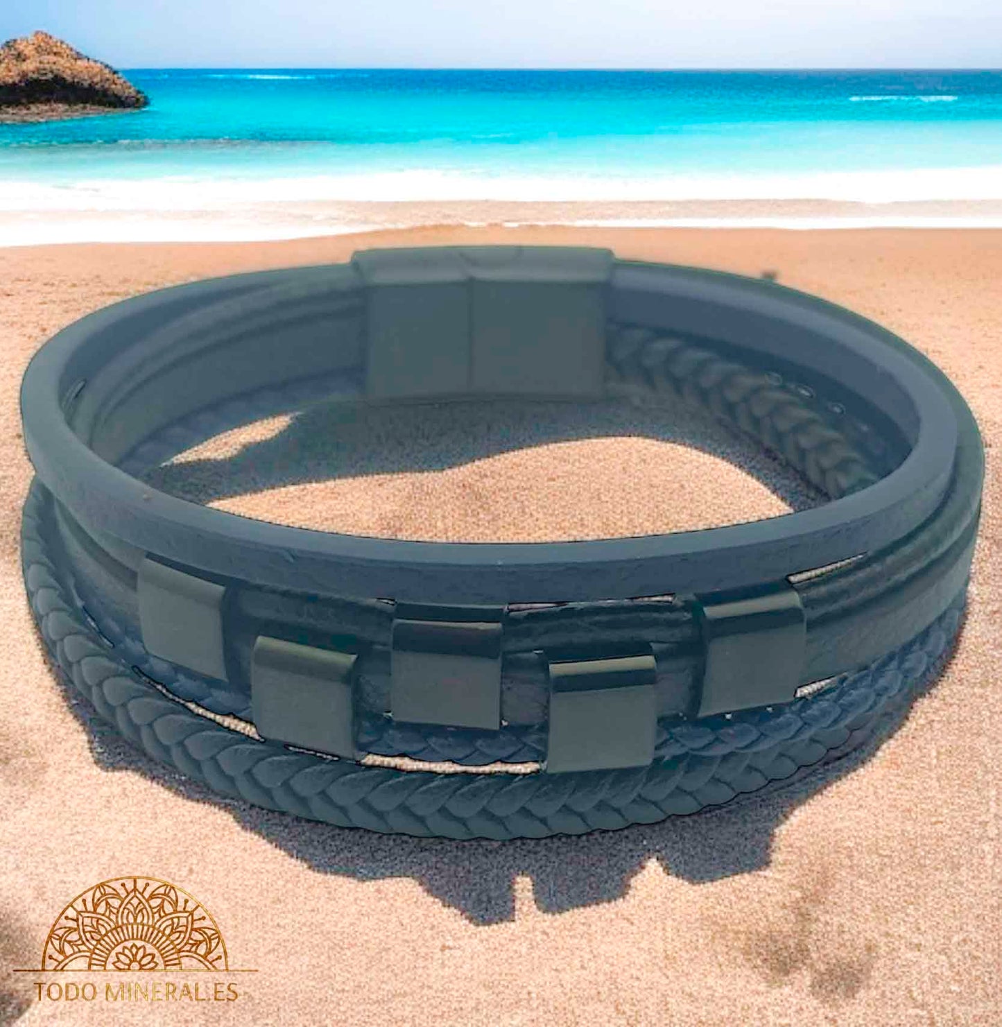 Pulsera Cuero Y Acero 22Cms Aprox Cierre Imán En Forma De Puzzle - TODOMINERAL